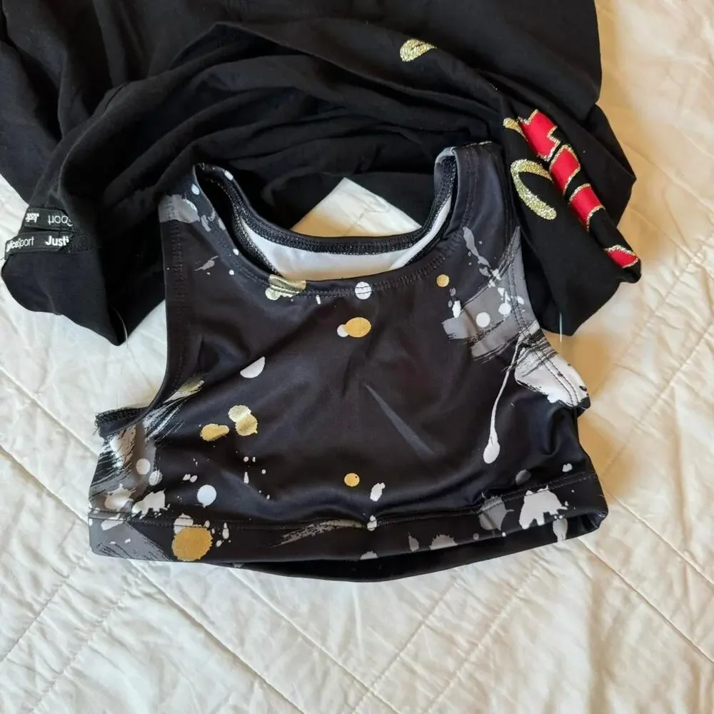 Justice activewear graphic shirt and sports bra set girl size medium 7‎ 8